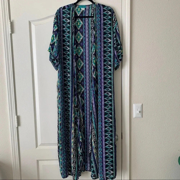 Turquoise Haven Sweaters - Turquoise Haven blue Aztec print duster S/M